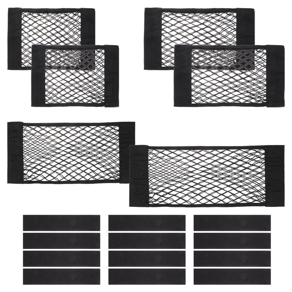 Uxcell 6pcs Universal Mesh Cargo Net Automotive Cargo Net Wall Sticker Organizer Pouch Bag Hook and Loop Elastic Storage Mesh Net with 12pcs Tape Stickers for Truck SUV RV, 4 Sizes