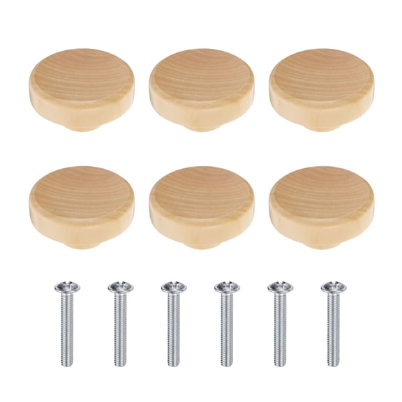 Uxcell 6pcs Wood Knobs 1.5"(38mm) Wooden Drawer Pulls with Screws, Wood Color