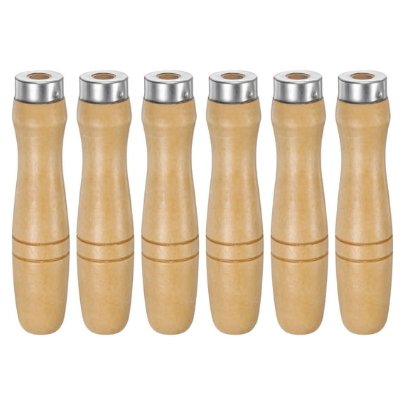 Uxcell 6pcs Wooden File Handle 4.72 Inch 9.5mm Round Hole Ergonomic Handles with Metal Collar for 14"-18" Metal Files