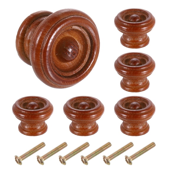 Uxcell 6pcs Wooden Knobs, 37mm/1.5" Round Kitchen Cabinet Knobs Single Hole Drawer Pull Hardware Handles Decorative Furniture for Drawer Dresser Wardrobe, Red