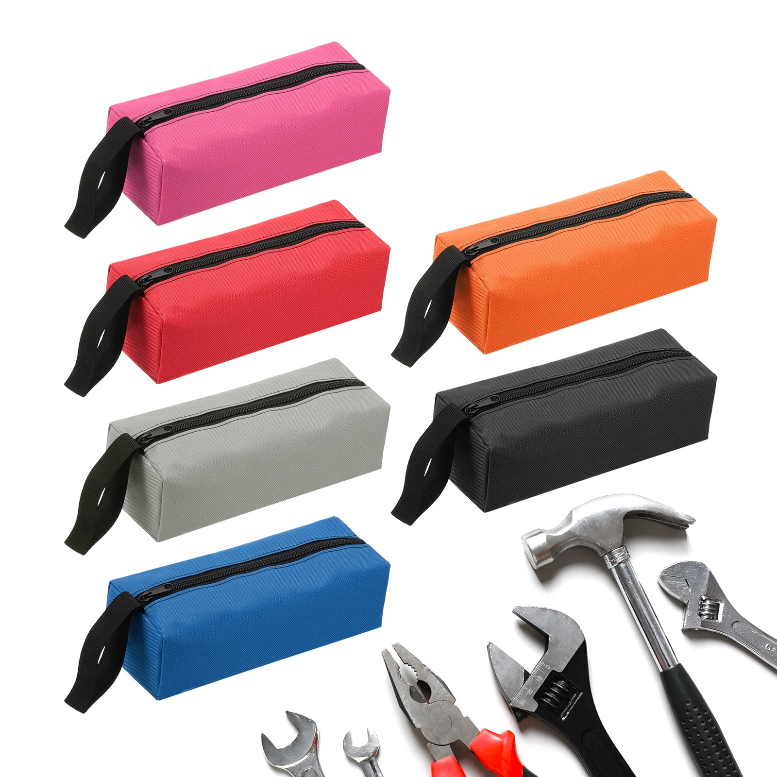 Uxcell 6pcs Zipper Utility Tool Bag 9.8x3.3x2.8 Inch Multi-purpose Oxford Cloth Tote Tool Pouch Small Organize Bags, 6 Color