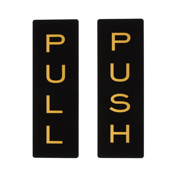 Uxcell 6x2" Push Pull Door Sign, 1 Pairs Acrylic Self-Adhesive Back Sign Door Sticker Sign Black/Gold Tone