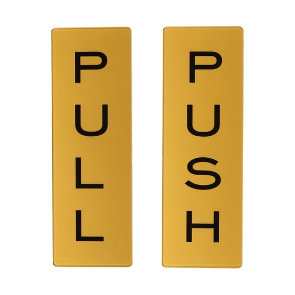 Uxcell 6x2" Push Pull Door Sign, 1 Pairs Acrylic Self-Adhesive Back Sign Door Sticker Sign Gold Tone/Black