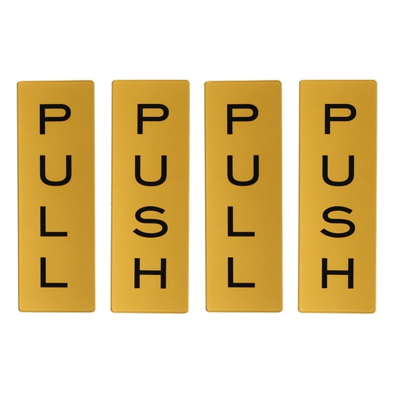 Uxcell 6x2" Push Pull Door Sign, 2 Pairs Acrylic Self-Adhesive Back Sign Door Sticker Sign Gold Tone/Black