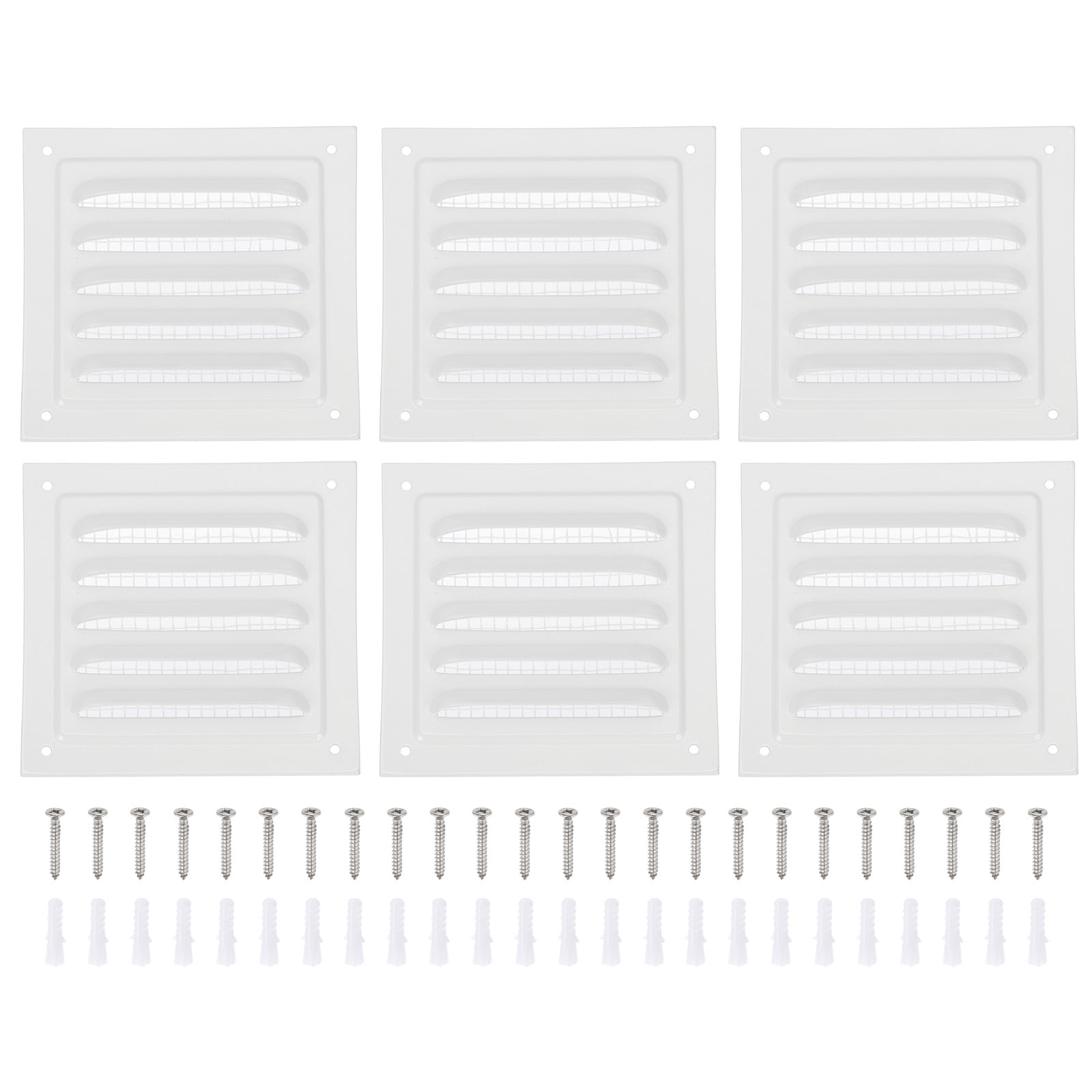 Uxcell 6x6" Gable Vent Cover, Aluminum Alloy Rectangular Floor Air Vent Covers Metal Soffit Return Grille with Screen Mesh and Screw 6 Pcs