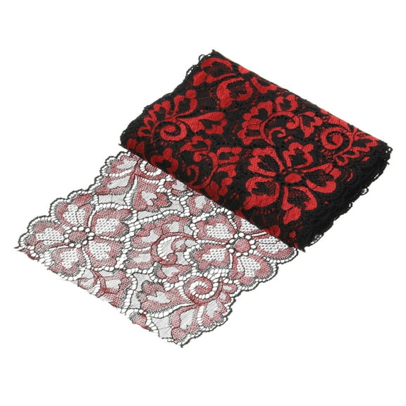 Uxcell 7.1 Inch Wide 5 Yard Lace Ribbon Floral Pattern Black+Red Lace Trim Ribbon for Sewing Making