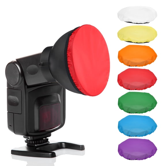 Uxcell 7.1" x 7.1" Soft Mini Flash Diffuser Cap, 7 Pack Universal Elastic Flash Diffuser Cover for Nikon DSLR Camera Flashlight, Green, White, Blue, Red, Yellow, Orange, Purple