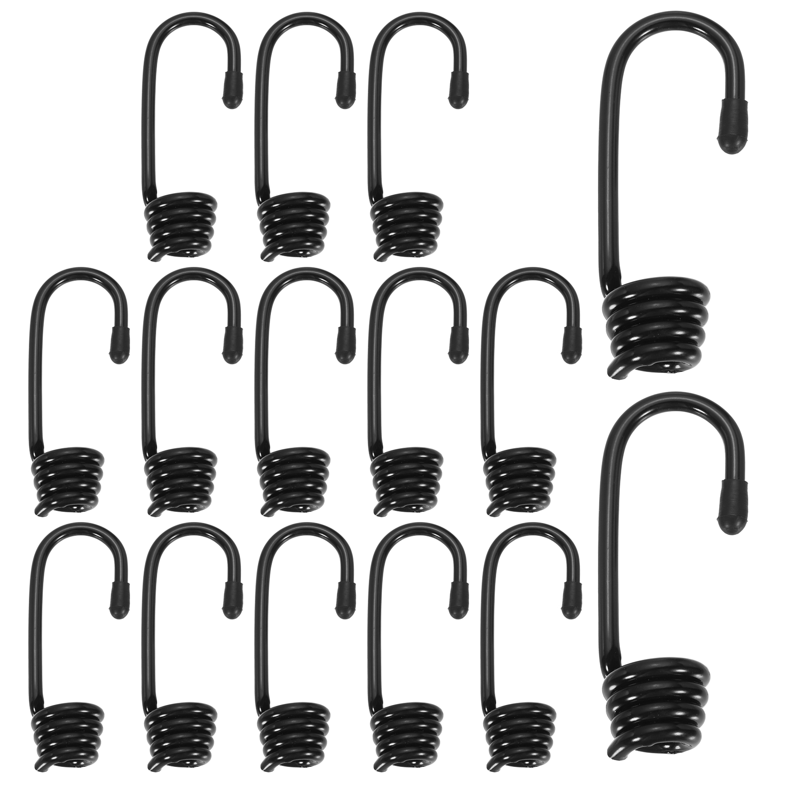 Uxcell 7/16"(11mm) Bungee Cord Hooks 3.3" Length, 15Pcs Heavy Bungee Shock Cord Hook Spiral Wire Hooks End for Rope Strapping Tape Camping Tents Trucks Boats, Black