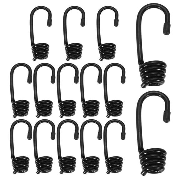 Uxcell 7/16"(11mm) Bungee Cord Hooks 3.3" Length, 15Pcs Heavy Bungee Shock Cord Hook Spiral Wire Hooks End for Rope Strapping Tape Camping Tents Trucks Boats, Black
