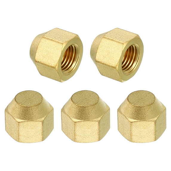 Uxcell 7/16-20UNF Female Thread 1/4" Brass Flare Cap SAE Flare Fitting 45 Degree Hex Pipe Fitting 5 Pack