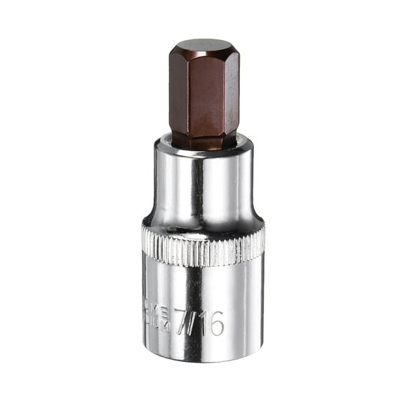 Uxcell 7/16" Hex Bit Socket 1/2" Square Drive SAE Extension Impact Bit Power Nut Driver Set S2 & CR-V Steel Socket Ratchet Wrench Bits