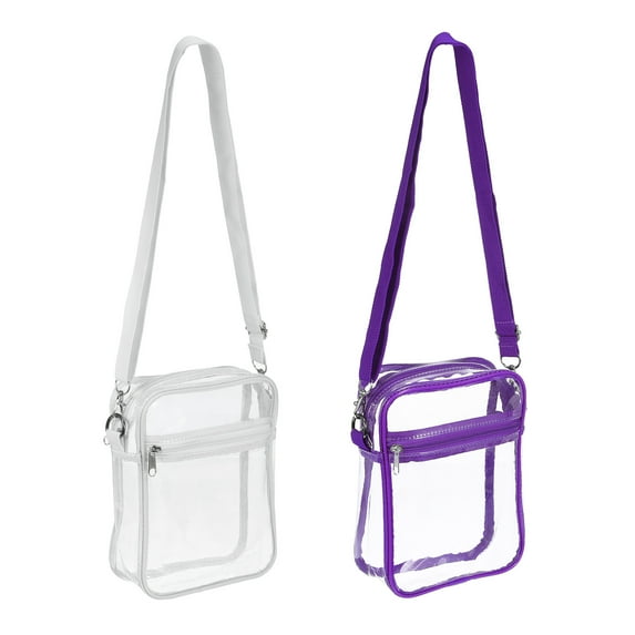 Uxcell 7.5"x6" Stadium Approved Clear Crossbody Purse Bag with Shoulder Strap, White/Purple 2 Pack