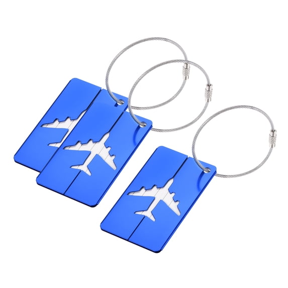 Uxcell 7.5x4.5cm Aluminium Luggage Tag Identifier Card Holder for Travel Blue 3Pack