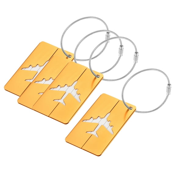 Uxcell 7.5x4.5cm Aluminium Luggage Tag Identifier Card Holder for Travel Gold Tone 4Pack