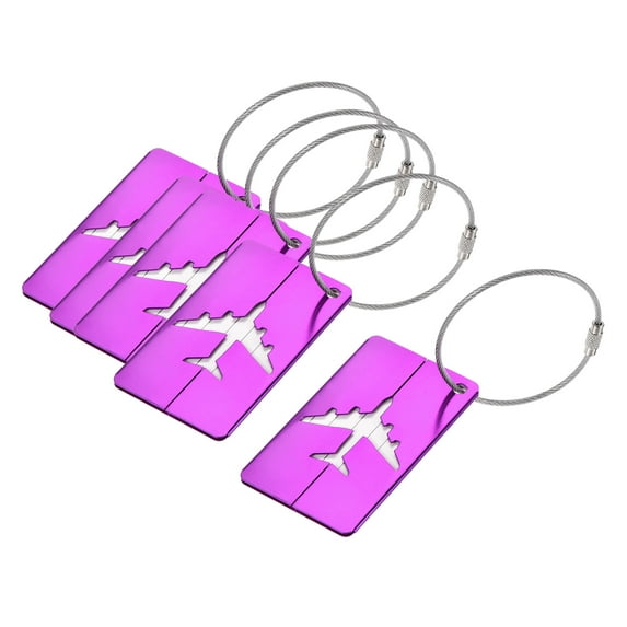 Uxcell 7.5x4.5cm Aluminium Luggage Tag Identifier Card Holder for Travel Purple 5Pack