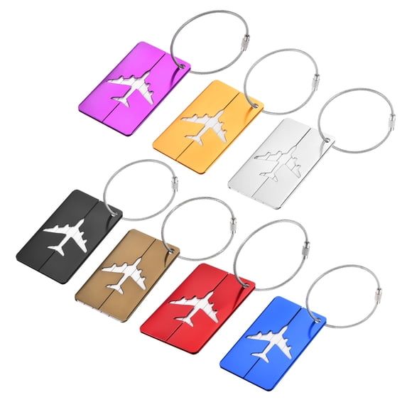 Uxcell 7.5x4.5cm Aluminium Luggage Tags Card Holder for Travel 7 Colors 1 Set