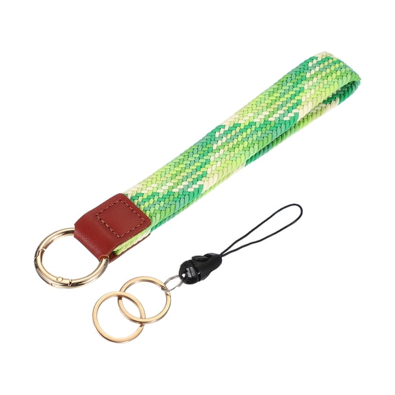 Uxcell 7.6" Keychain Wristlet Key Chain Bracelet with Double Rings Lime Green