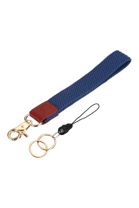 7.6" Keychain Wristlet, Key Chain Wristlet Bracelet Braided Wrist With Double Rings Cold Blue