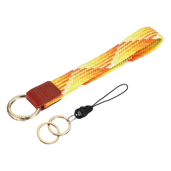 Uxcell 7.6" Keychain Wristlet Key Chain Wristlet Bracelet with Double Rings Orange