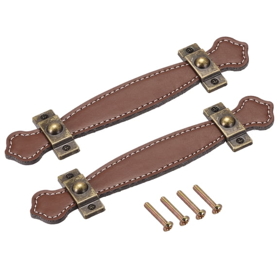 Uxcell 7.6" Leather Drawer Pulls Handles Door Knobs Cupboard Pull, Brown 2Pcs