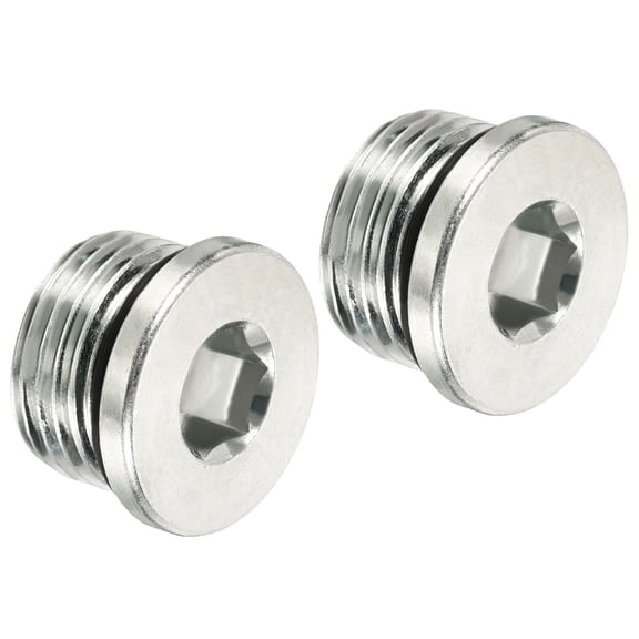 Uxcell 7/8-14UNF Internal Hex Head Pipe Fitting Plug, 2 Pack Male Thread 45# Steel Socket Plug with Sealing Ring