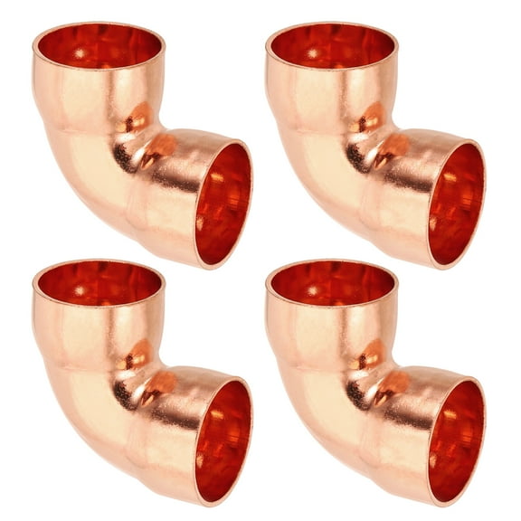 Uxcell 7/8" ID 1.2mm Thick Elbow Copper Fitting 4pcs Short Radius Sweat Solder Pure Copper Tube Connector