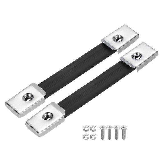 Uxcell 7.8 Inch Rubber Handle Strap Replacement with Metal End Caps, Silver Tone 2Pcs