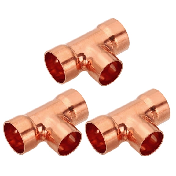 Uxcell 7/8" x 3/4" x 7/8" ID Reducing Tee Copper Fitting, 3pcs Copper Pipe Tube Connector Adapter Reducer