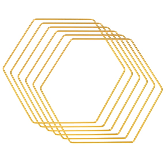 Uxcell 7.9" Width Hexagon Dream Catcher Rings Metal Macrame Wreath Floral Ring Hoop, Gold Tone 6 Pcs