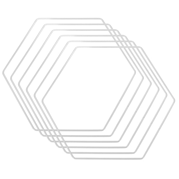 Uxcell 7.9" Width Hexagon Dream Catcher Rings Metal Macrame Wreath Floral Ring Hoop, Silver Tone 6 Pcs