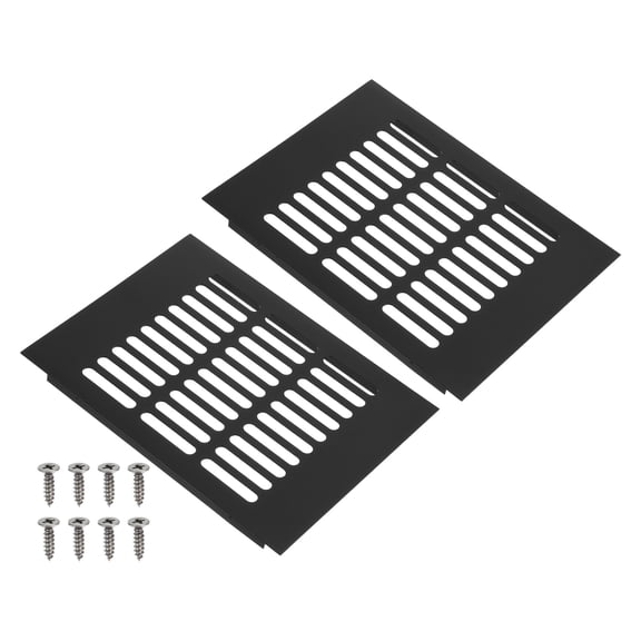 Uxcell 7.9 x 5.9 Inch Door Air Vent Cover, 2 Set Heavy Duty Aluminum Two Sided Grille Ventilation Cover Louvered with 4 Mounting Screws for Wardrobe Door, Black