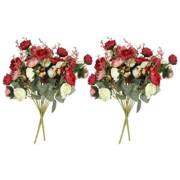 Uxcell 7 Branch 21 Heads Artificial Silk Mini Rose Flower with Stem for Decor, Red 4 Pack