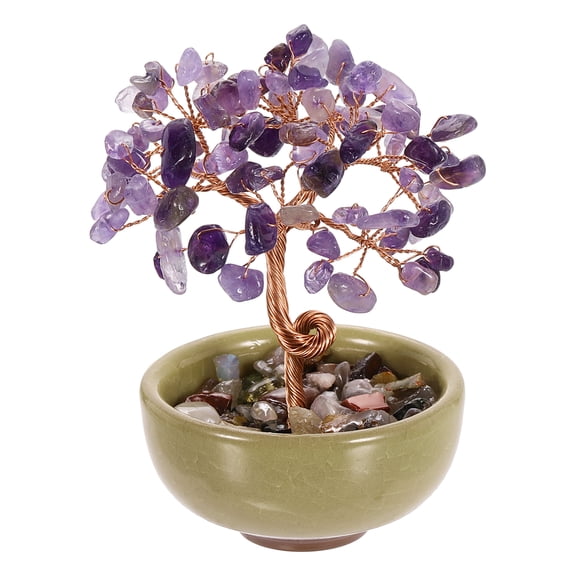 Uxcell 7 Chakra Crystal Tree of Life, Natural Amethyst Gemstone Tree Handmade Feng Shui Bonsai with Agate Base for Positive Energy, Good Luck, Home Decor (4 x 2.4 Inch)