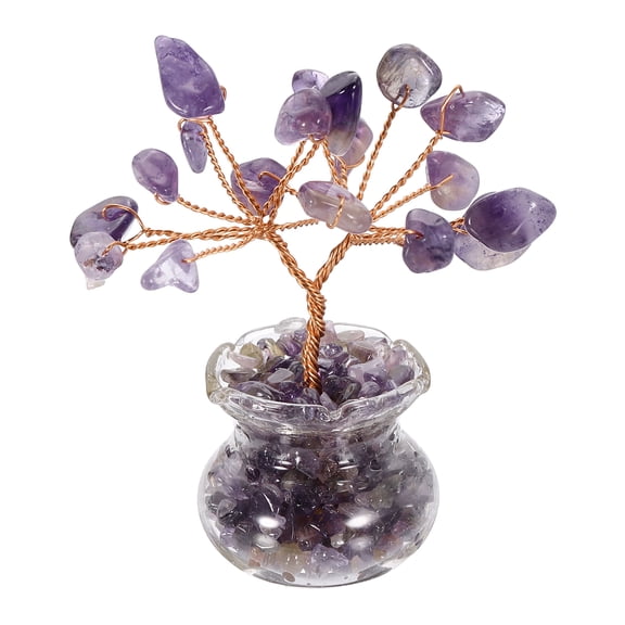 Uxcell 7 Chakra Crystal Tree of Life, Natural Amethyst Gemstone Tree Handmade Feng Shui Bonsai with Mini Fish Tank Base for Positive Energy, Good Luck, Home Decor (2.4 x 1 Inch)