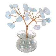 Uxcell 7 Chakra Crystal Tree of Life, Natural Aquamarine Gemstone Tree Handmade Feng Shui Bonsai with Mini Fish Tank Base for Positive Energy, Good Luck, Home Decor 2.4 x 1 Inch