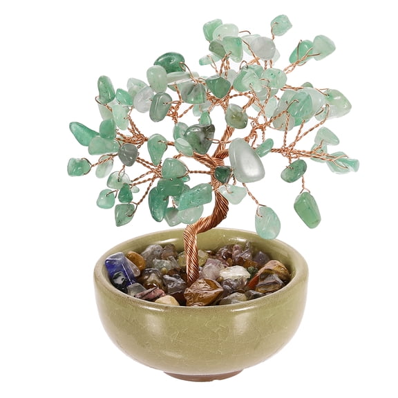 Uxcell 7 Chakra Crystal Tree of Life, Natural Aventurine Gemstone Tree Handmade Feng Shui Bonsai with Agate Base for Positive Energy, Good Luck, Home Decor (4 x 2.4 Inch)