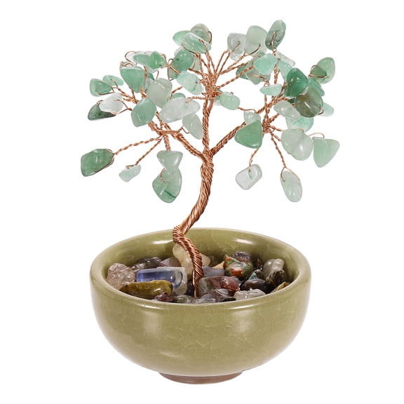Uxcell 7 Chakra Crystal Tree of Life, Natural Aventurine Gemstone Tree Handmade Feng Shui Bonsai with Agate Base for Positive Energy, Good Luck, Home Office Decor (4 x 2.4 Inch)