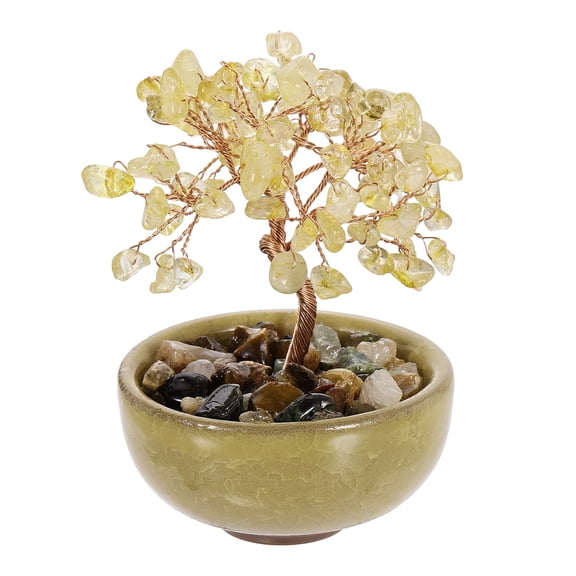 Uxcell 7 Chakra Crystal Tree of Life, Natural Citrine Gemstone Tree Handmade Feng Shui Bonsai with Agate Base for Positive Energy, Good Luck, Home Decor (4 x 2.4 Inch)