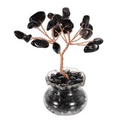Uxcell 7 Chakra Crystal Tree of Life, Natural Obsidian Gemstone Tree Handmade Feng Shui Bonsai with Mini Fish Tank Base for Positive Energy, Good Luck, Home Decor 2.4 x 1 Inch