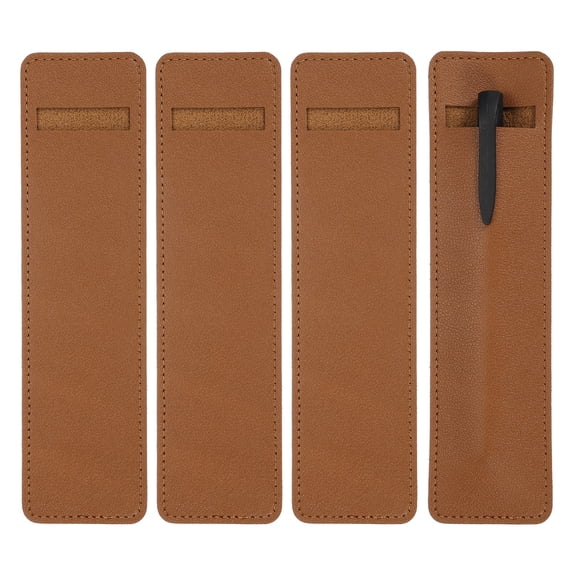 Uxcell 7 Inch Pen Sleeve, 4 Pcs PU Leather Protective Cover Holder for Office Ballpoint Pencils, Brown