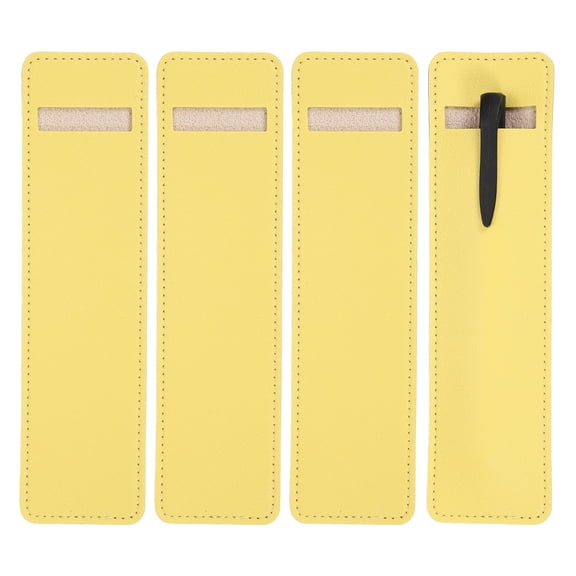 Uxcell 7 Inch Pen Sleeve, 4 Pcs PU Leather Protective Cover Holder for Office Ballpoint Pencils, Yellow