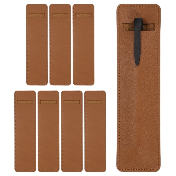 Uxcell 7 Inch Pen Sleeve, 8 Pcs PU Leather Protective Cover Holder for Office Ballpoint Pencils, Brown