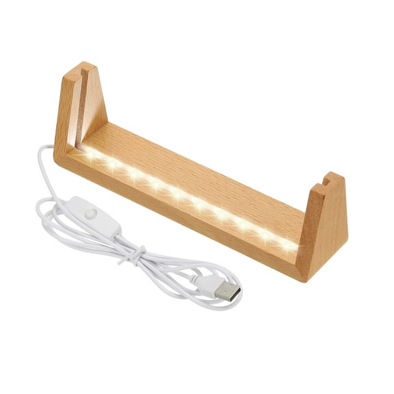 Uxcell 7 Inch Wooden LED Light Base Beech Wood Light Display Stand Table Lighted Lamp Base Night Light, White Light