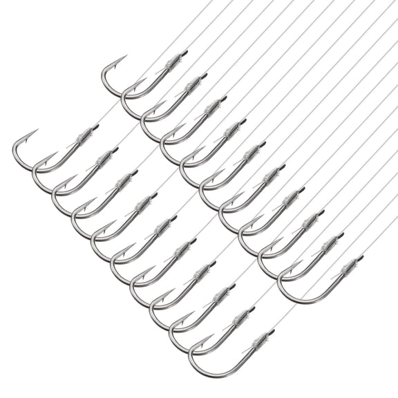 Uxcell 7# Small Fishing Hooks with 36cm Line, 0.45x0.2 Inch Double Hook Rigs with Barbs Fishing Hook, Silver Tone 20Pcs