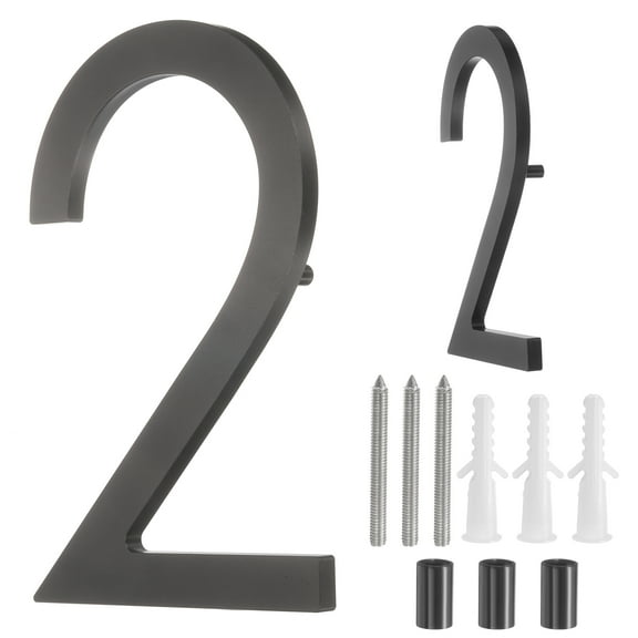 Uxcell 7" Solid Aluminum Floating House Numbers for Outside Address(Number 2, Black)