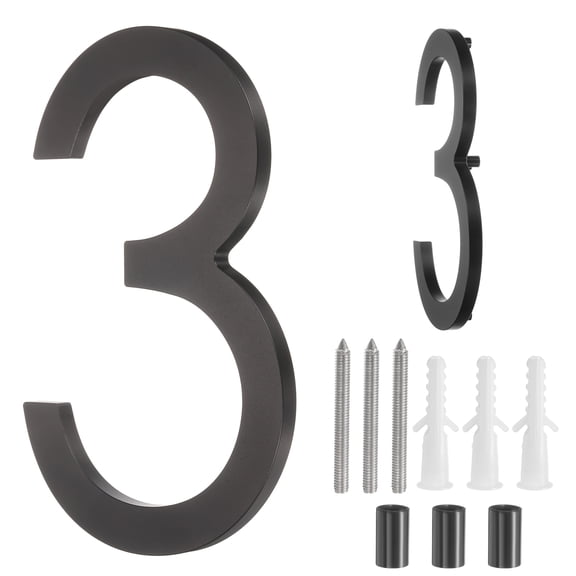 Uxcell 7" Solid Aluminum Floating House Numbers for Outside Address(Number 3, Black)