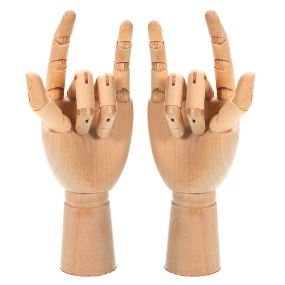 Uxcell 7" Wooden Hand Model, Artist Mannequin Right and Left Hand Model Flexible Movable Manikin Jointed Figure 2Pack