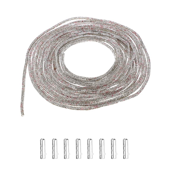 Uxcell 7 Yards Rhinestone Shoe Laces, Bling Hoodie String Glitter Cords with 8 Metal Tips, Crystal Shoelaces Diamond Drawstring Rope for DIY Sneakers Sweatpants, Hot Pink White Mix