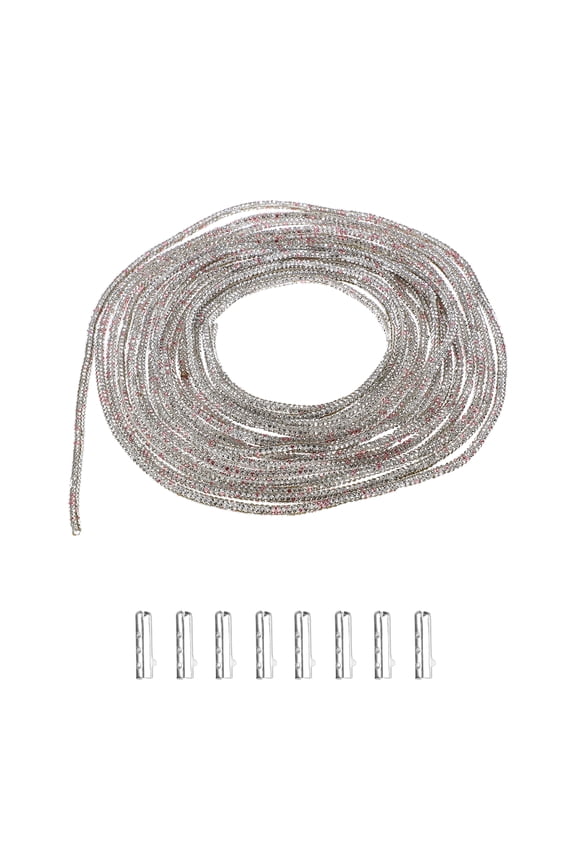 7 Yards Rhinestone Shoe Laces, Bling Hoodie String Glitter Cords with 8 Metal Tips, Crystal Shoelaces Diamond Drawstring Rope for DIY Sneakers Sweatpants, Hot Pink White Mix