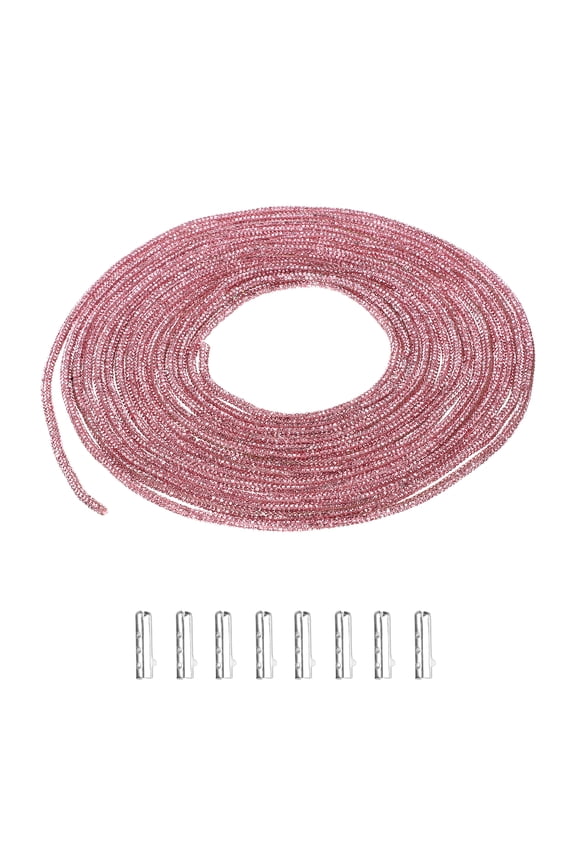 7 Yards Rhinestone Shoe Laces, Bling Hoodie String Glitter Cords with 8 Metal Tips, Crystal Shoelaces Diamond Drawstring Rope for DIY Sneakers Sweatpants, Hot Pink
